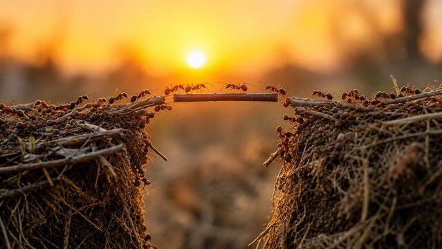 Ant Teamwork and Collaboration Building Together in Nature &ndash; Cooperation and Collective Success Concept