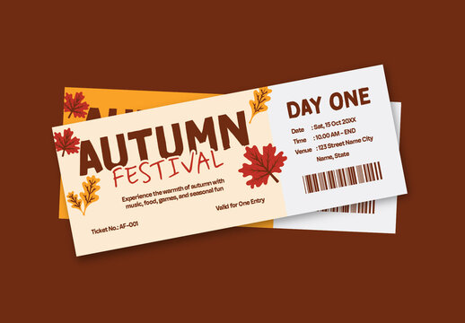 Brown and Orange Playful Cartoon Autumn Festival Ticket