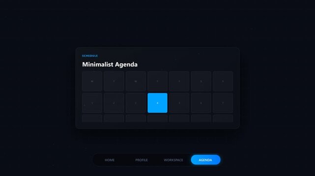 Minimalist dark mode digital agenda interface design for productivity and task management.