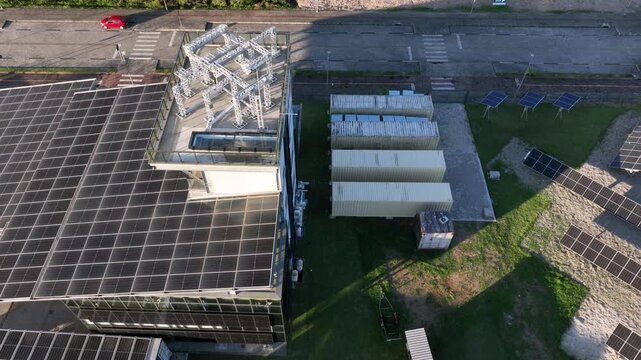 Multiple Solar Panel Technologies at a Renewable Energy Research and Innovation Facility in Florian&oacute;polis, Brazil. Aerial View.