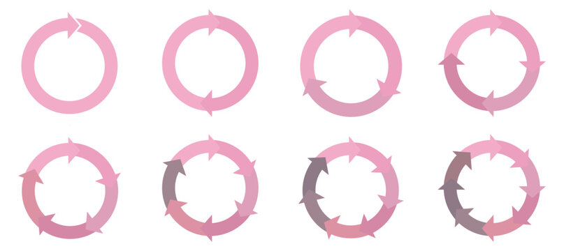 Colorful circle arrow icon set. Circle arrow Infographic with 1, 2, 3, 4, 5, 6, 7, 8 step. Sync repeat and reload arrow icon, rotate arrow symbol. Business Diagram.