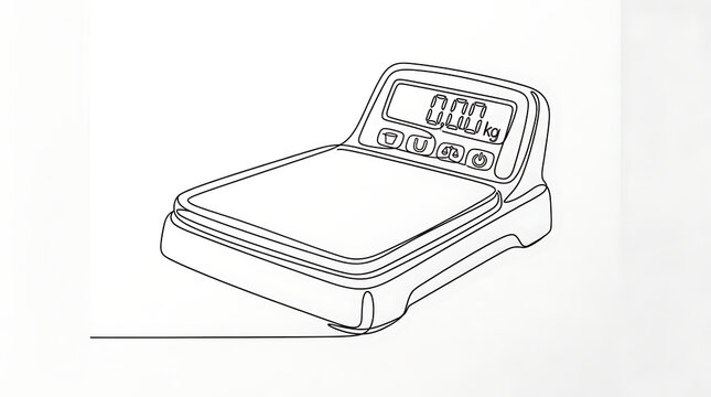 Digital weighing scale line art illustration for retail and commercial food measurement.