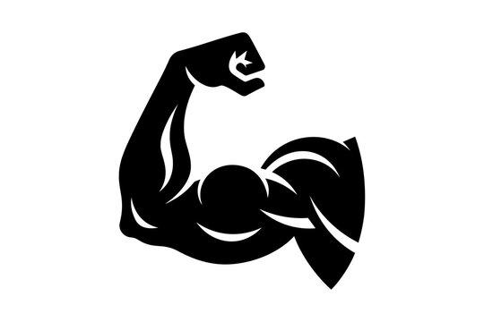 A black and white illustration of a flexed arm with a braid