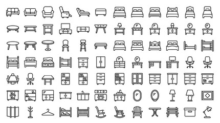 Modern Furniture Linear Icon Set for Living Room, Bedroom, Kitchen, Dining Room, Office, Storage, Home Decor and Interior Design © Liton