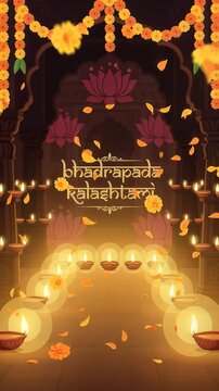 Bhadrapada Kalashtami Greeting with Traditional Diyas and Flowers