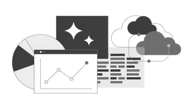 Data analysis and cloud computing concept with charts graphs and abstract UI elements analysis computing
