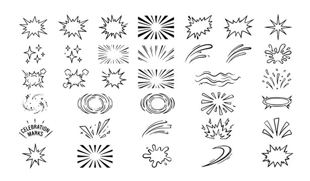 Comic Book Sparkle Burst Vector Set &ndash; Doodle Rays Explosions and Decorative Elements