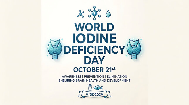 World Iodine Deficiency Day awareness poster with blue cartoon thyroid gland HD