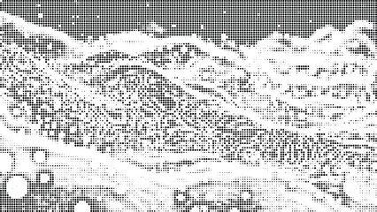 Obraz premium Halftone landscape vector graphic featuring dot pattern mountains and abstract terrain for backgrounds