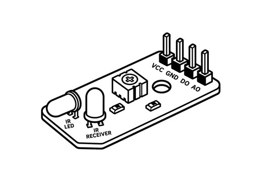 Infrared Obstacle Avoidance Sensor Module Educational STEM Robotics Electronics Illustration Isolated on White Background