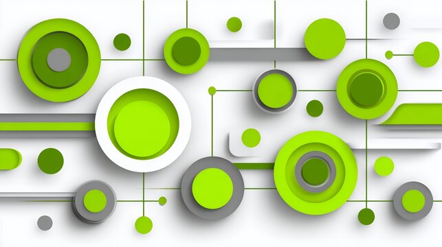 Abstract modern tech dashboard background with overlapping green concentric circles and circuit board style connecting lines on white