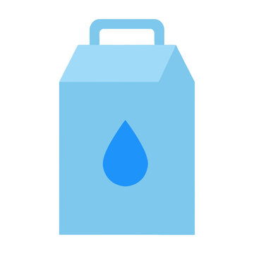 Blue water carton icon with droplet symbol on white background
