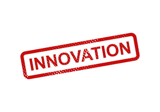 Bold red innovation stamp with dotted border illustration