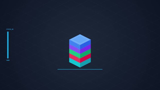 Zip file archive process showing data blocks stacking in a box