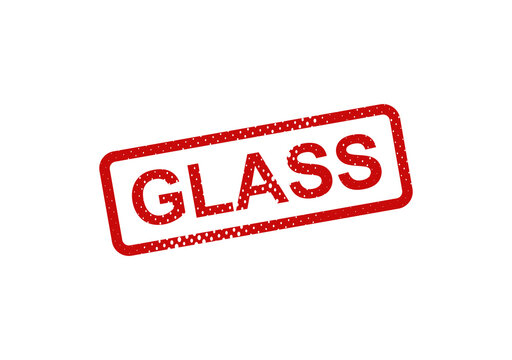 Red glass stamp or label with text illustration