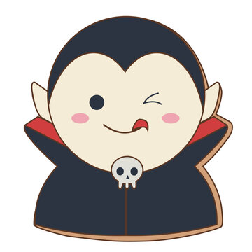 Cute winking dracula cookie licking lips vector illustration for Halloween 