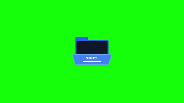 Zip file progress bar animation icons on green screen background