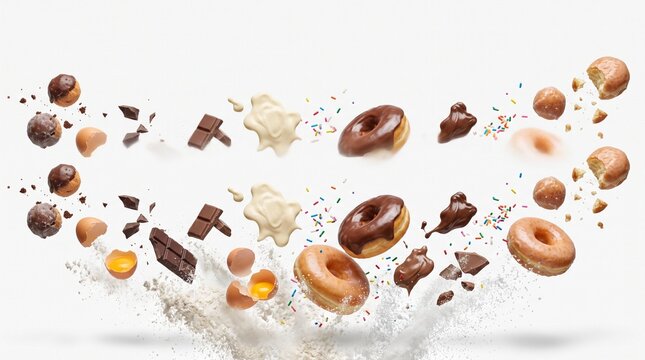 Dynamic Flying Donut Making Process and Ingredients Banner