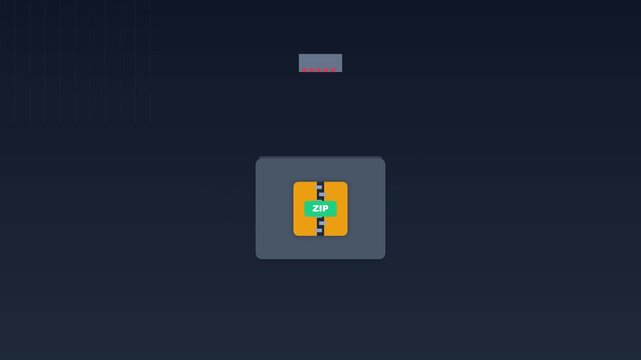 Zip file progress animation showing data compression for digital storage folders