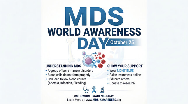 MDS World Awareness Day poster design with medical ribbon and event details 4K HD