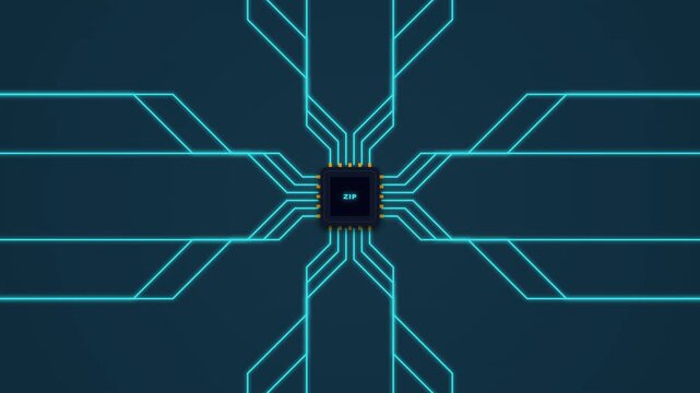 Zip file digital data compression progress in futuristic circuit board