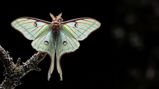 Spanish Moon Moth Isabella Tiger Moth Spreading Translucent Emerald-green Wings with Intricate Reddish-brown Venation