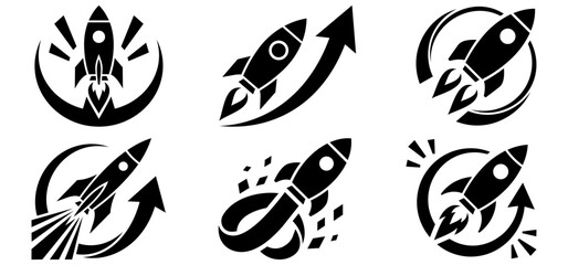 Fototapeta premium Set of rocket launch icons symbolizing startup, business growth, success, and innovation