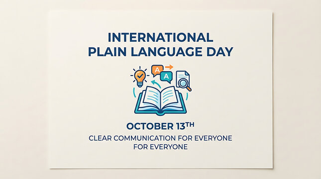 International Plain Language Day poster design with global communication icons 4K HD