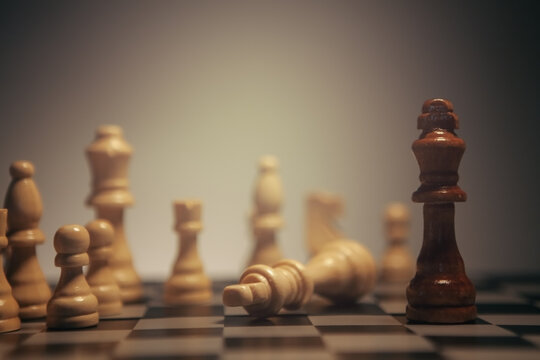 Chess pieces on the chessboard. The concept of business strategy and leadership.
