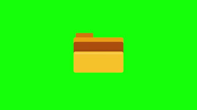 Zip file compression progress animation with folders and documents on green