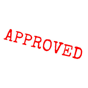 Red approved rubber stamp mark on white background