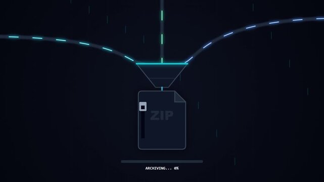 Zip file progress bar animation showing digital data compression process