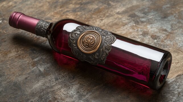 A vintage wine bottle sealed with wax resting on rustic wooden surface, showcasing elegant craftsmanship and timeless allure