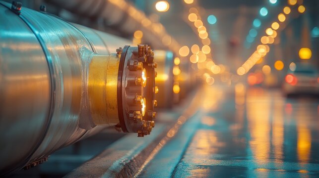 Illuminated hydrogen and ammonia industrial plant at dusk in a bustling chemical zone