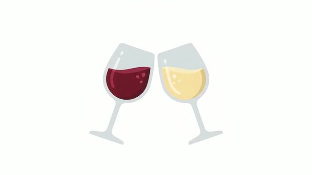 Wineglasses clinking together filled with red and white beverages create a cheerful toast illustration celebrating special occasions with minimalist style.