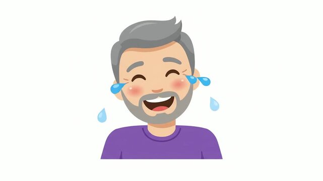 Man laughing so hard with tears streaming down his face in a colorful cartoon illustration showing extreme joy and amusement during a humorous moment.