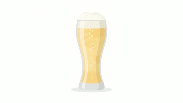 Beer glass filled with cold sparkling lager and thick foam stands isolated on a clean white background, designed as a minimalist vector graphic illustration.