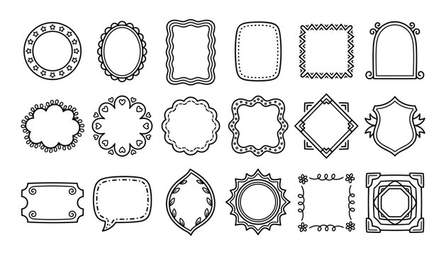 Set of hand drawn doodle frames and borders vector illustration design