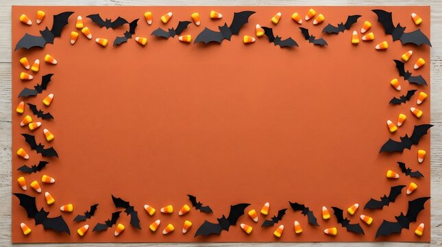 A vibrant and spooky halloween themed border featuring bats and pumpkins perfect for invitations posters or digital designs evoking a festive atmosphere