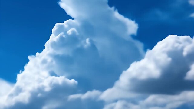 Beautiful white cumulus clouds drifting across a bright blue sky.