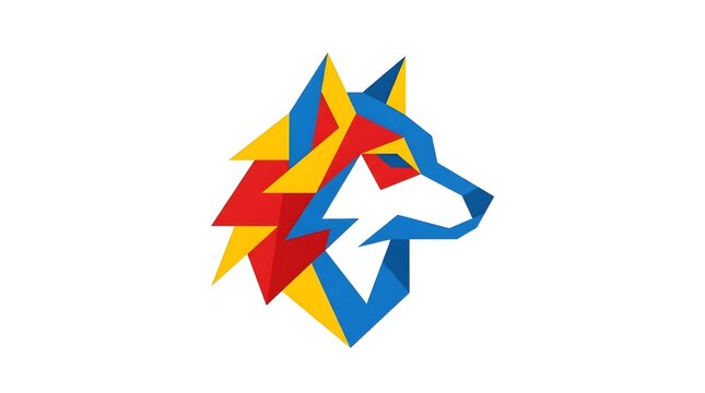 Colorful geometric wolf head logo icon isolated on white background
