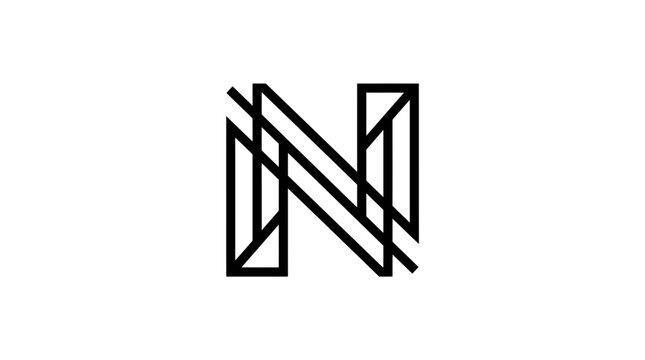 Minimalist geometric letter N logo design with linear monoline pattern on white background
