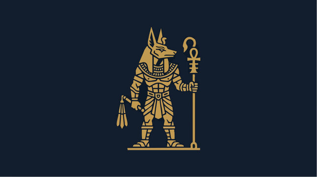 Anubis Ancient Egyptian God Vector Gold Line Art Illustration