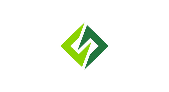 Modern abstract letter S logo with geometric green shapes and sharp dynamic edges on white background