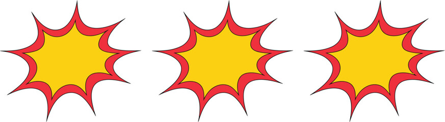 Fototapeta premium Yellow starburst icons with comic explosion bursts, speech balloons, promotional stickers, label shapes, and dynamic vector designs.