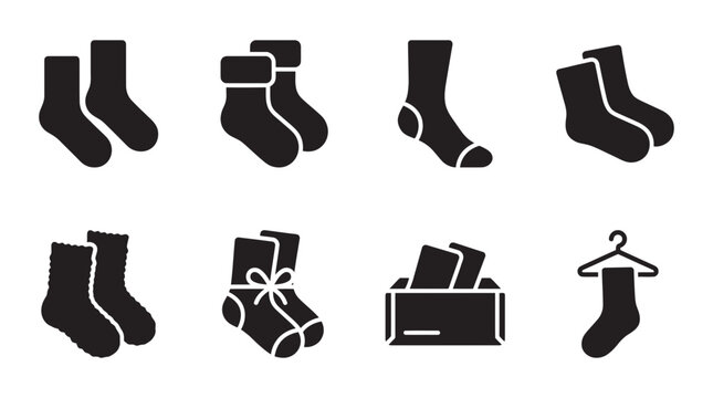 Pair of socks icons set showing various warm hosiery styles and packaging with socks icon winter socks clothing icon