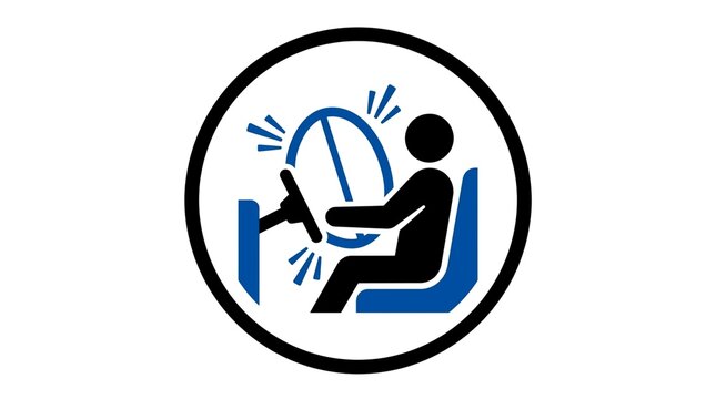 Professional automotive safety icon depicting an airbag deployment in a modern, clean microstock style.