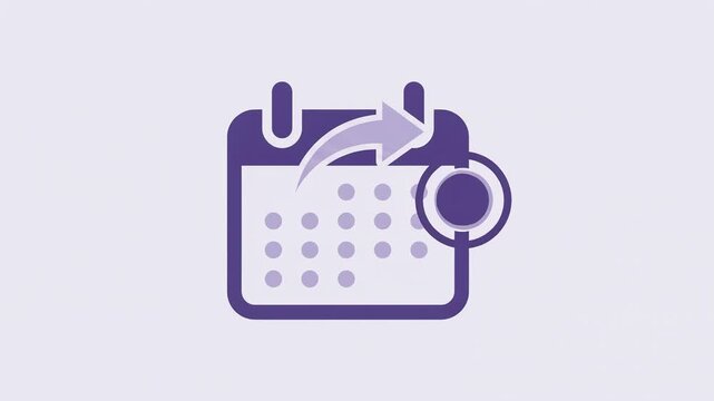 Calendar icon with a curved arrow indicating rescheduling or recurring event date change, animated 4k stick video
