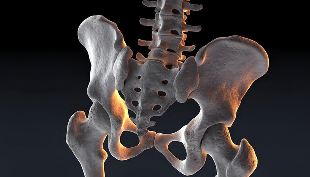 Detailed 3D Anatomical Illustration of the Human Pelvis, Sacrum, Hip Bones and Lower Spine