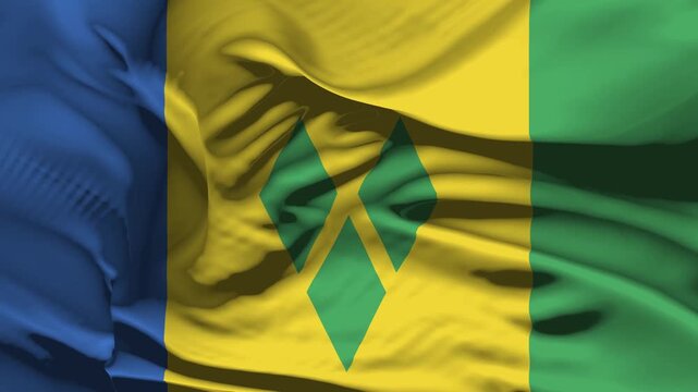 Closeup Saint Vincent and the Grenadines Flag Wave Loop waving in wind Realistic Saint Vincent and the Grenadines Flag background